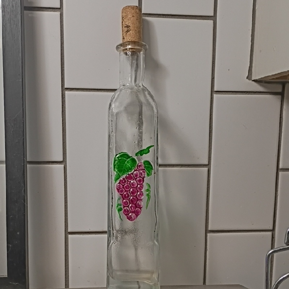 1940s Glass Vintage Olive Oil Tall Glass Jar With Cork
